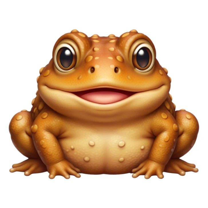 Cinematic Cute Toad Portrait Emoji, Head tilted playfully and inquisitively, featuring a charmingly plump form with bumpy, textured skin in rich earthy hues and round, sparkling eyes full of gentle mischief, Simplified yet irresistibly adorable features, highly detailed, glowing with a warm, friendly woodland glow, high shine, affectionate and lively, stylized with a touch of whimsical nature charm, soft glowing outline, capturing the essence of a mischievous yet loving toad that seems as if it could hop out of the screen into your arms! sticker