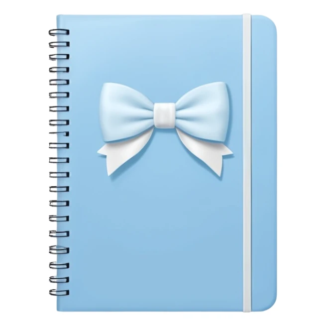 notebook with pastel blue cover and white bow sketch on front, cute and simple sticker