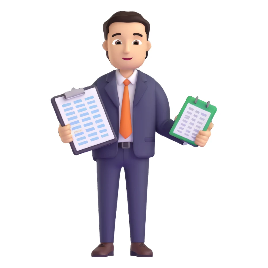 male accountant with spreadsheet and accounting tools sticker