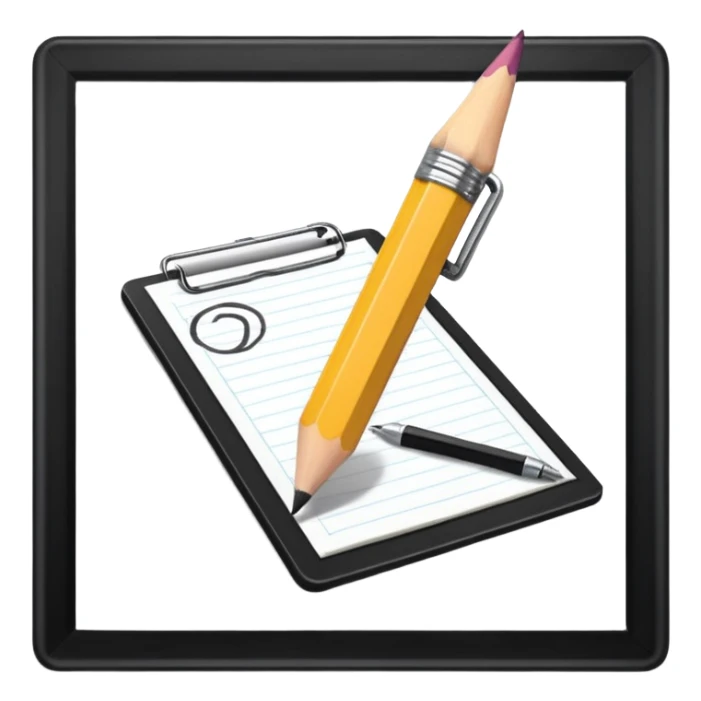 Create an icon representing the process of creating a black-and-white caricature. Include a pencil, a sketchpad with a humorous, exaggerated figure, and inking tools. Use bold lines and shading, with a transparent background. sticker