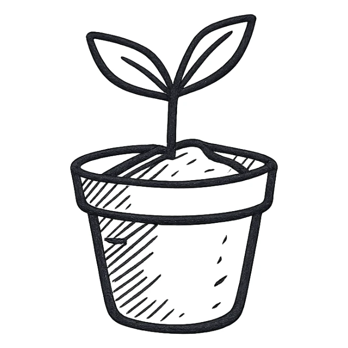 A small pot with a seedling sticking out of the soil sticker