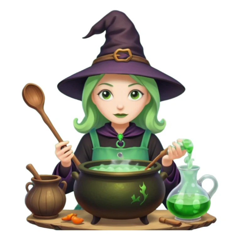 green witch cooking potion sticker