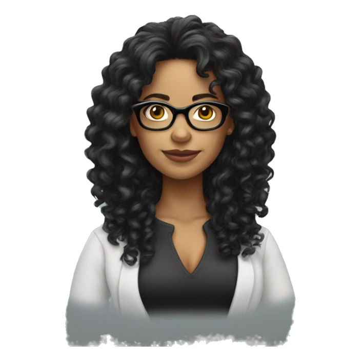 Latina long curly hair black glasses sticker