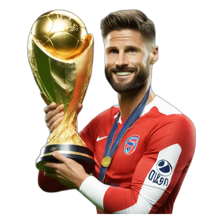 Olivier Giroud holding Champions League trophy sticker