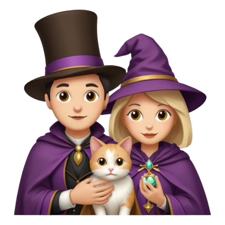 magician couple and their pet cat sticker
