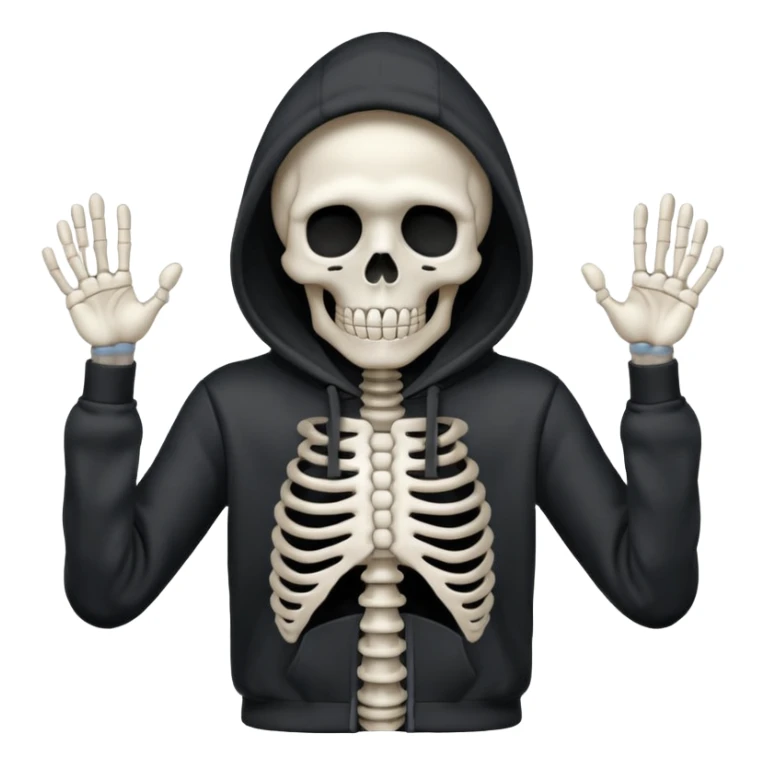 The shrug emoji but a skeleton with a black hoodie sticker