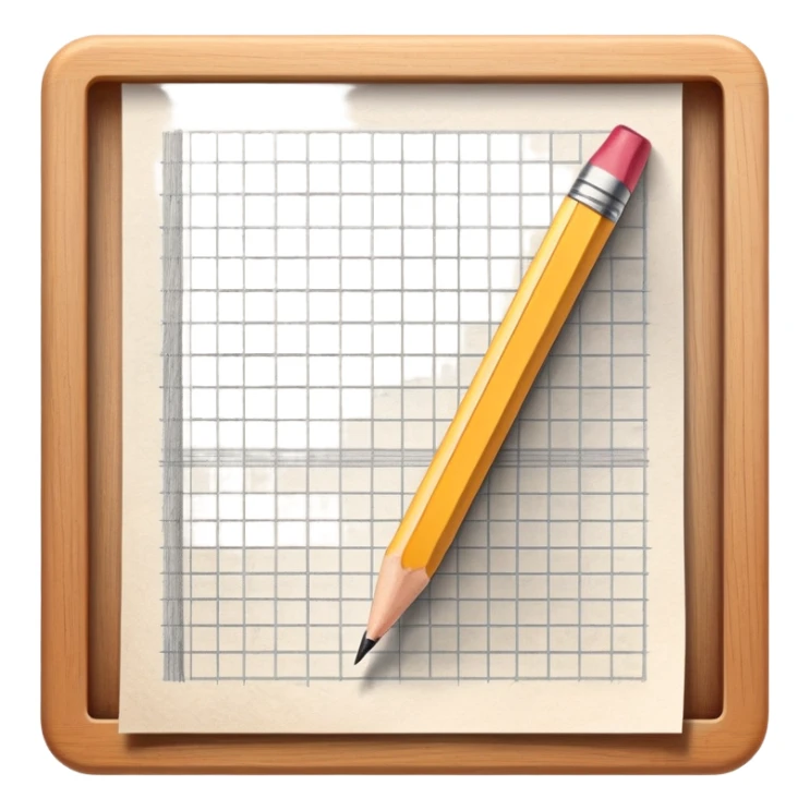 A pencil is placed over a sheet of paper grid, representing the sketching  sticker