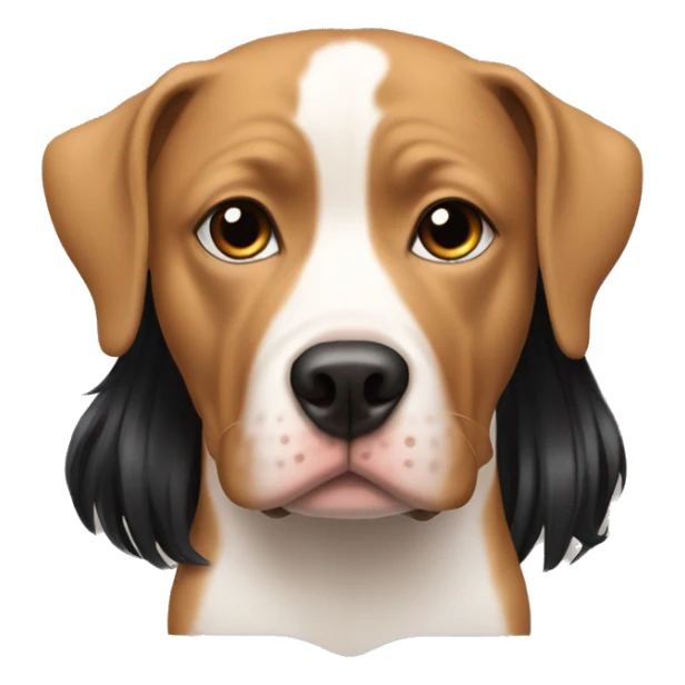 white girl face with black long hair next to a red pitbull sticker