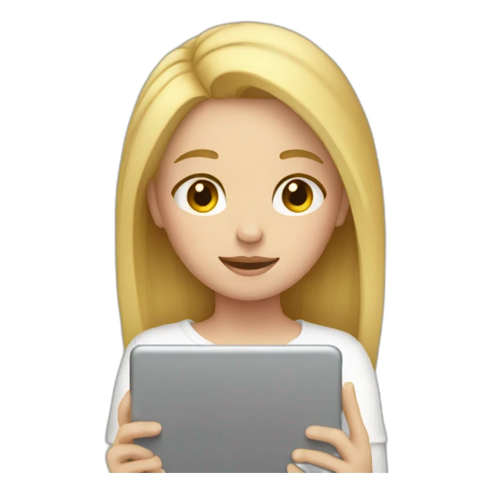 girl with blond hair looking down at ipad sticker
