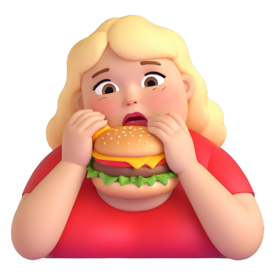 fat girl crying and eating a burger sticker