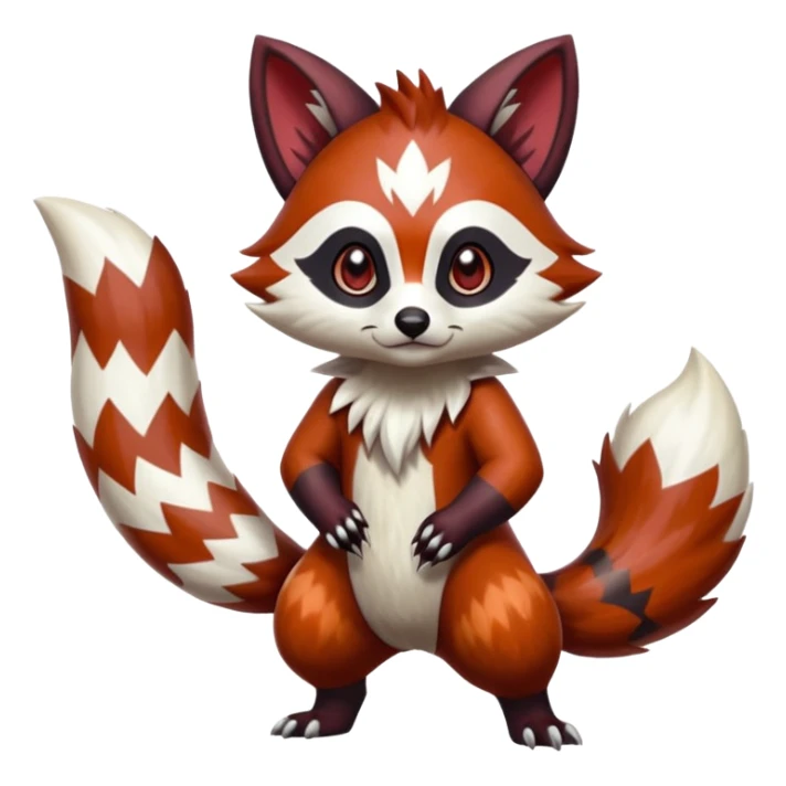 Hyper-realistic cool edgy badass zigzag-striped etched marked elegant Colorful Skilled Adept Graceful Asian Painted Meloetta-Furret-Lycanroc-Zangoose-Red-Panda-fusion-hybrid-creature (full body) sticker