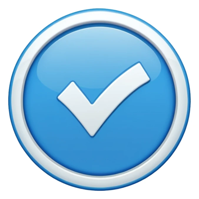 a small, round blue badge with a white check mark in the center, similar in style to the verification badge seen on social media sticker