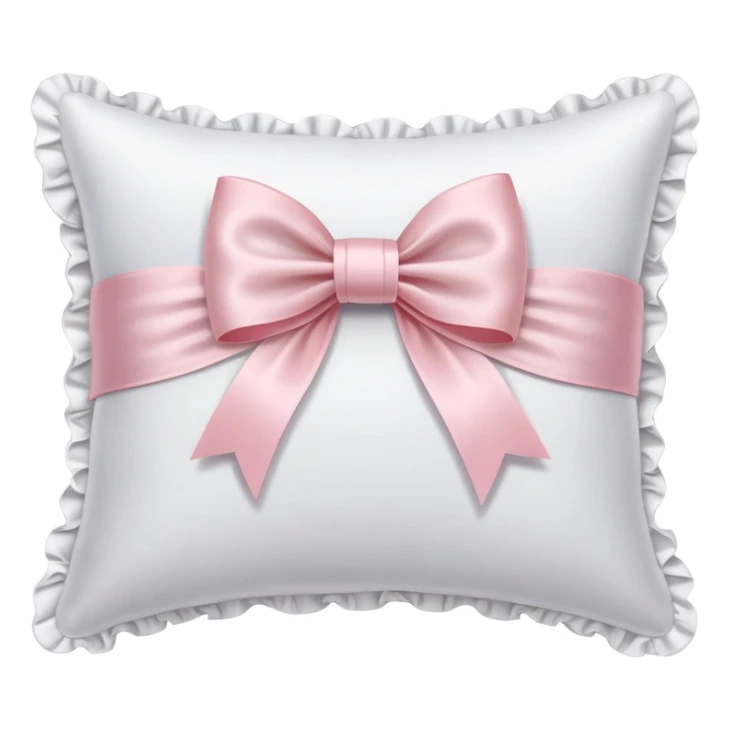 White silk pillow with ruffles and light pink bow sticker