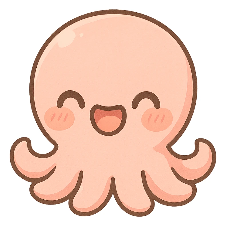 chibi octopus with a mouth, blushing cheeks, playful expression, pastel palette, minimal background sticker