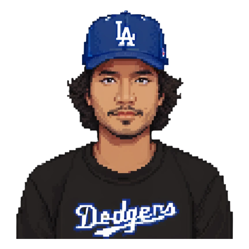 Mexican man wearing an LA Dodgers baseball hat, simple background sticker