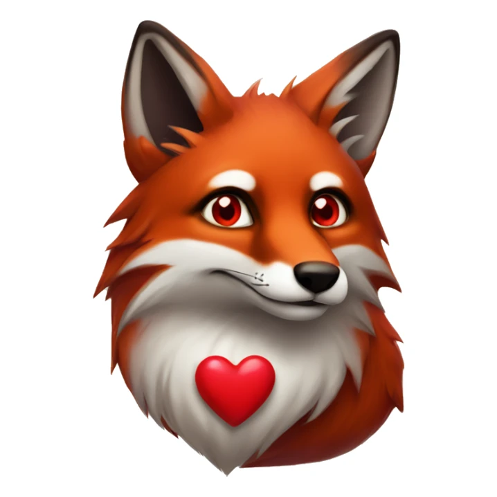 dark red fox face with tiny red heart instead of eyes sticker