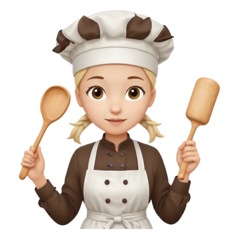 Young female pastry chef - single ponytail, apron, wearing a white hat, holding a rolling pin sticker