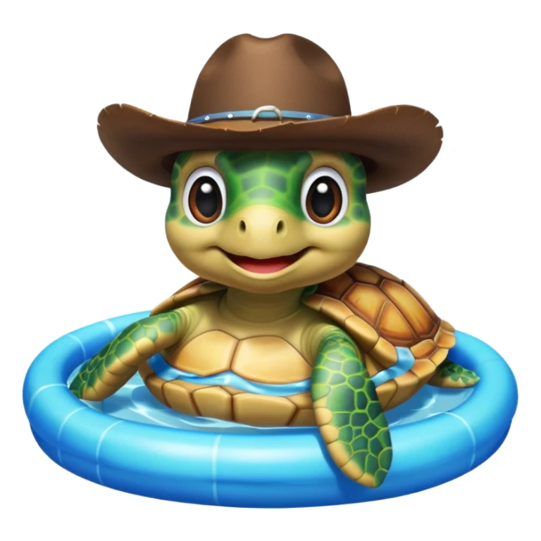 Cute blow up pool turtle with a cowboy hat sticker
