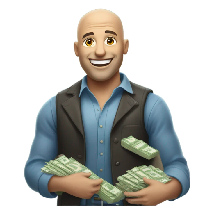 Handsome bald man winning a pile of money playing blackjack sticker