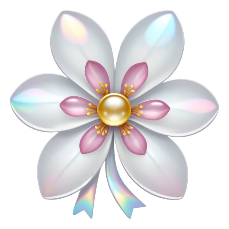 white sakura flower with a bow and holographic center sticker