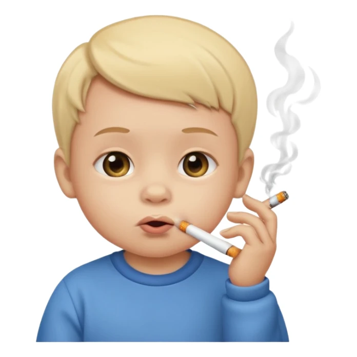 a baby smoking a cigarette and looking high and make it in a traditional emoji style sticker