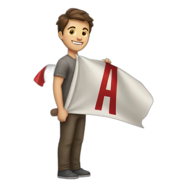 a brown-haired guy carrying a banner that says 'halime' sticker