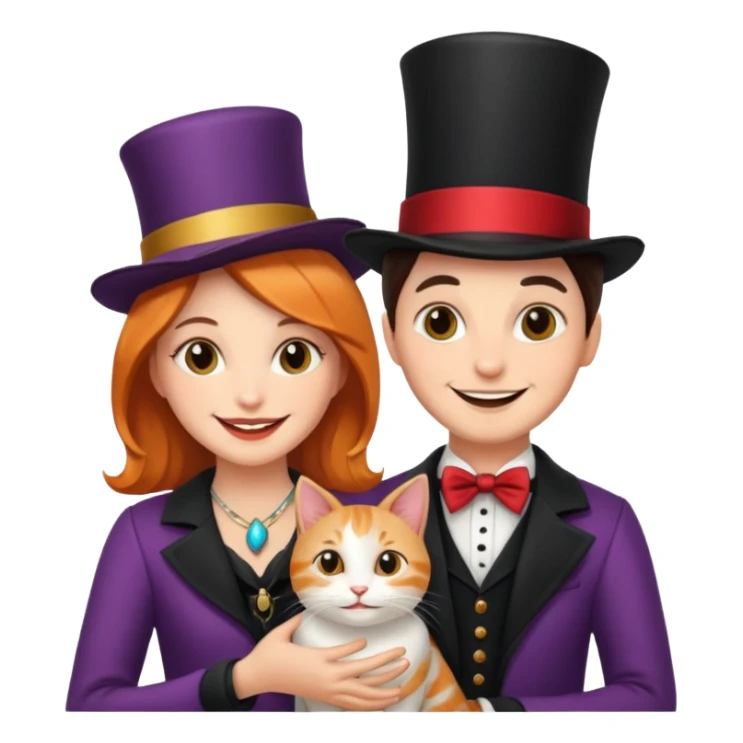 magician couple and their pet cat sticker