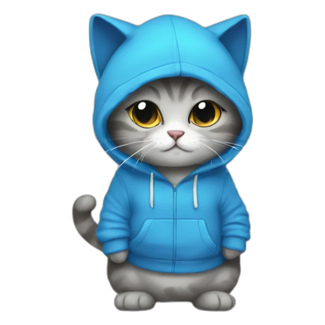 blue kawaï pudgy humanized cat wearing a hoodie sticker