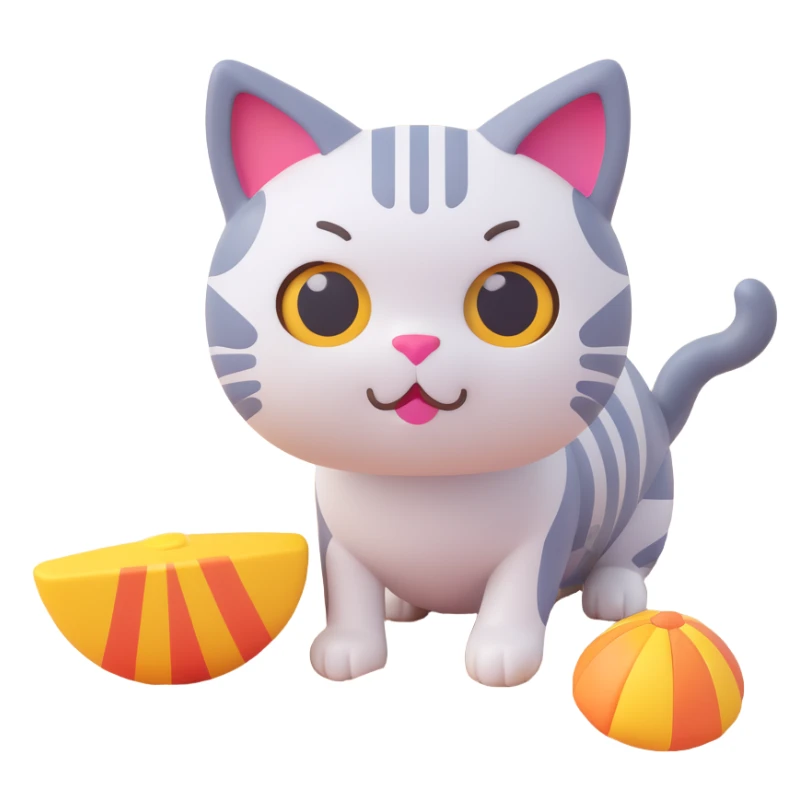 cat on a beach, 3D emoji style sticker