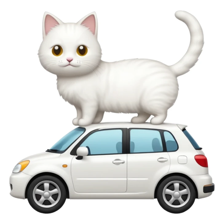 Please create a small emoji the size of 🚗 featuring a white cat on a white car viewed from side. Again the emoji must be extremely small, much small than a standard sized sticker. sticker