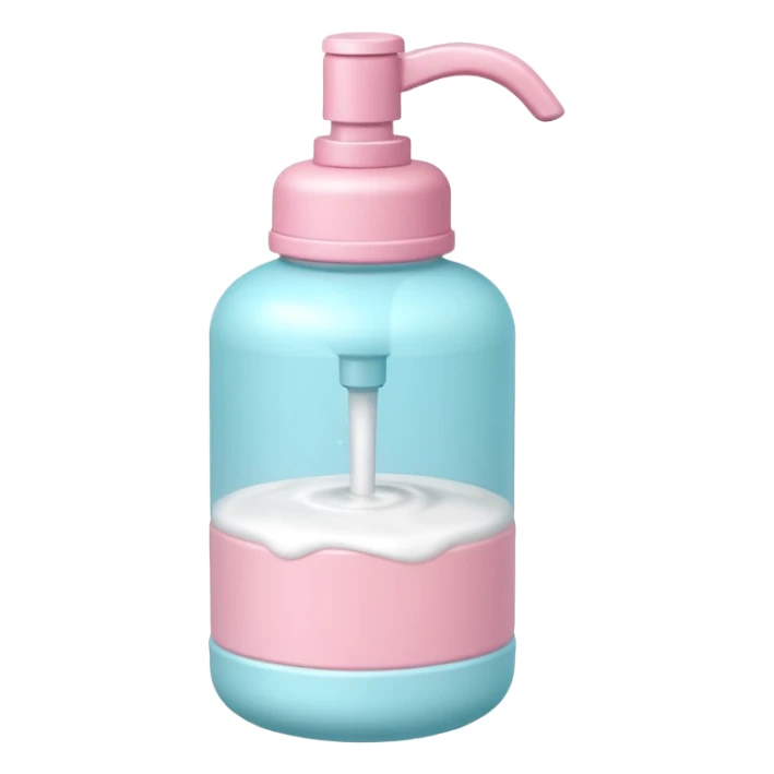 cute toy foam pump bottle object icon, pastel colors, rounded plastic bottle, thick foam on top, 3D cartoon, mobile game icon style, clean background, no text, no watermark sticker
