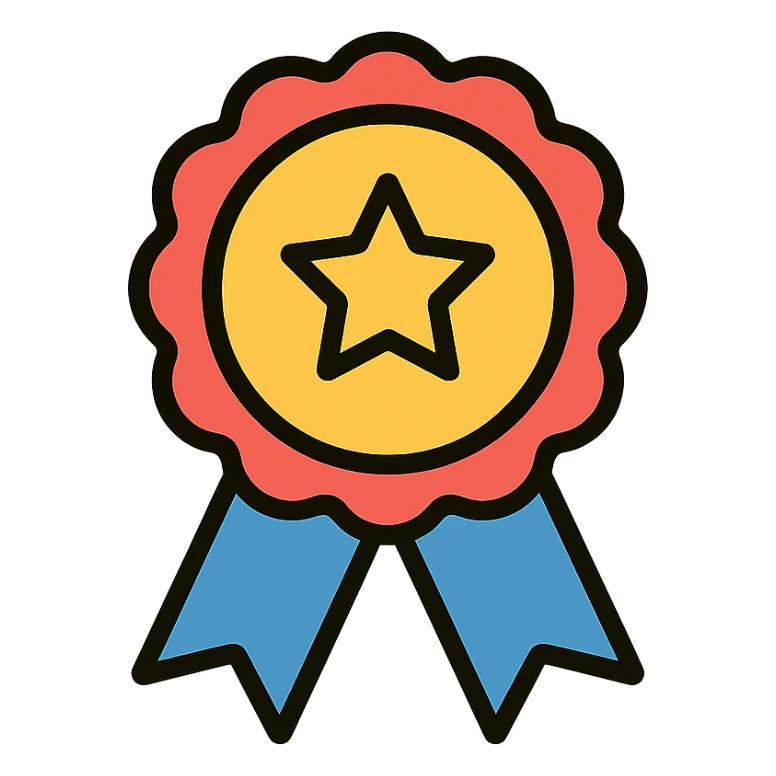 vector icon of a most popular award badge with gold and colorful elements, elegant and minimalist flat design, isolated on white background, 2D flat vector, trending icon look, soft shadows, no text, perfect for commercial use, icon style sticker