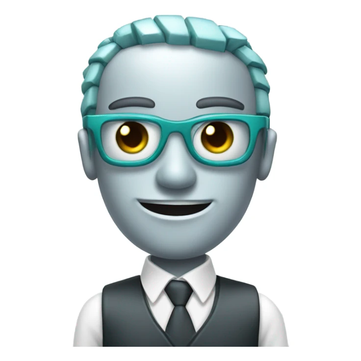 a friendly robot accountant with teal coloured eyes and black pupils sticker