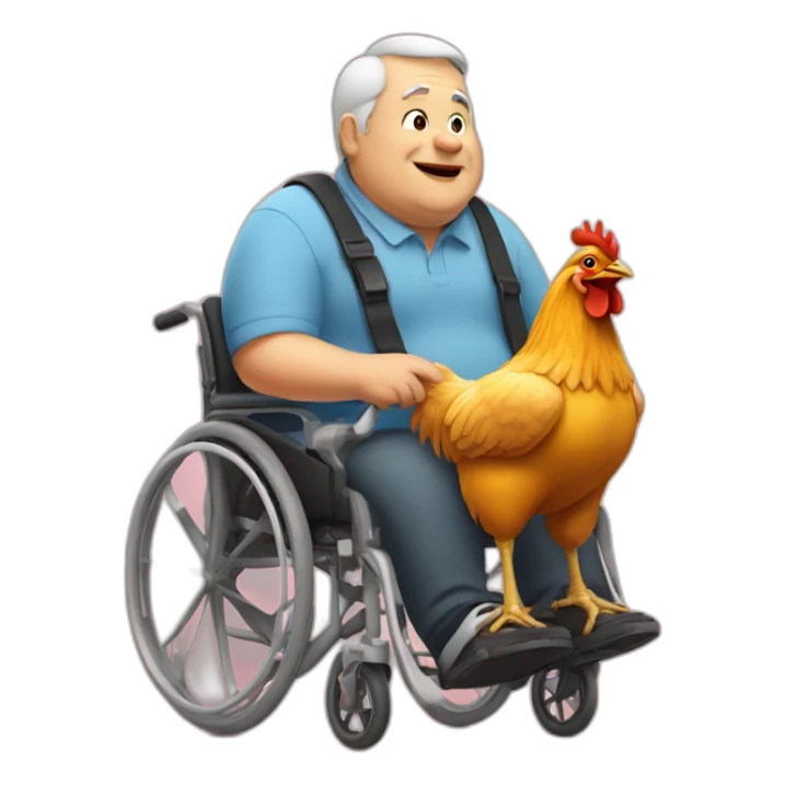 fat old man in wheelchair and chicken sticker