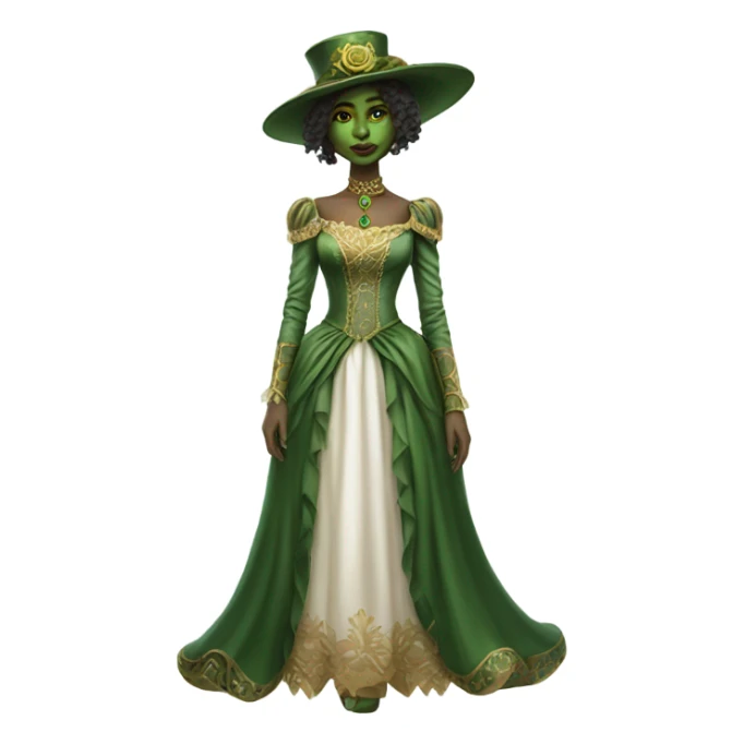 a green amazon alien woman in Victorian white gold full body sticker