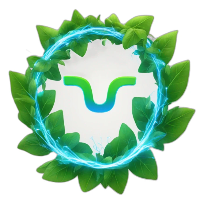 blue "e" from Engie logo and electrical sparks made from green leaves sticker