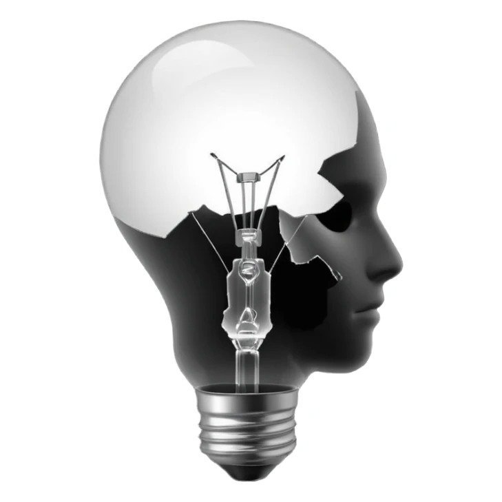 silhouette of a head with a broken light bulb inside sticker