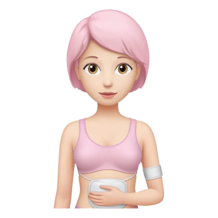  a woman, mid 60, wearing an ostomy bag sticker