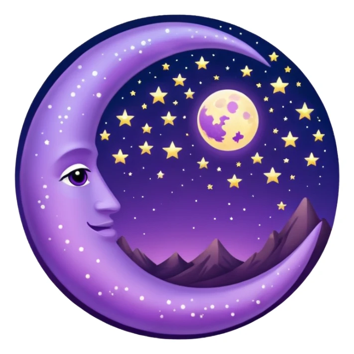glitter purple and cian crescent moon sticker