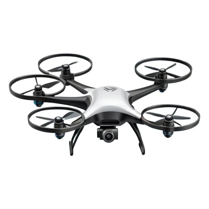 An icon showing a racing quadcopter drone in the foreground, flying at high speed through a course filled with obstacles and checkpoints. Other drones zoom in the background over a dynamic landscape. Transparent background highlights the thrill and precision of drone racing. sticker