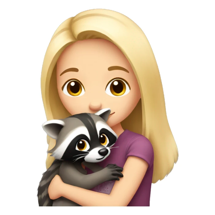 Blonde girl hugs a raccoon  sticker