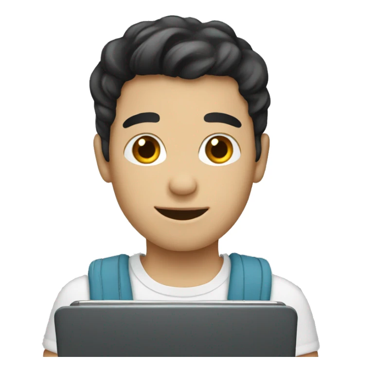 White boy holding laptop dark hair sticker