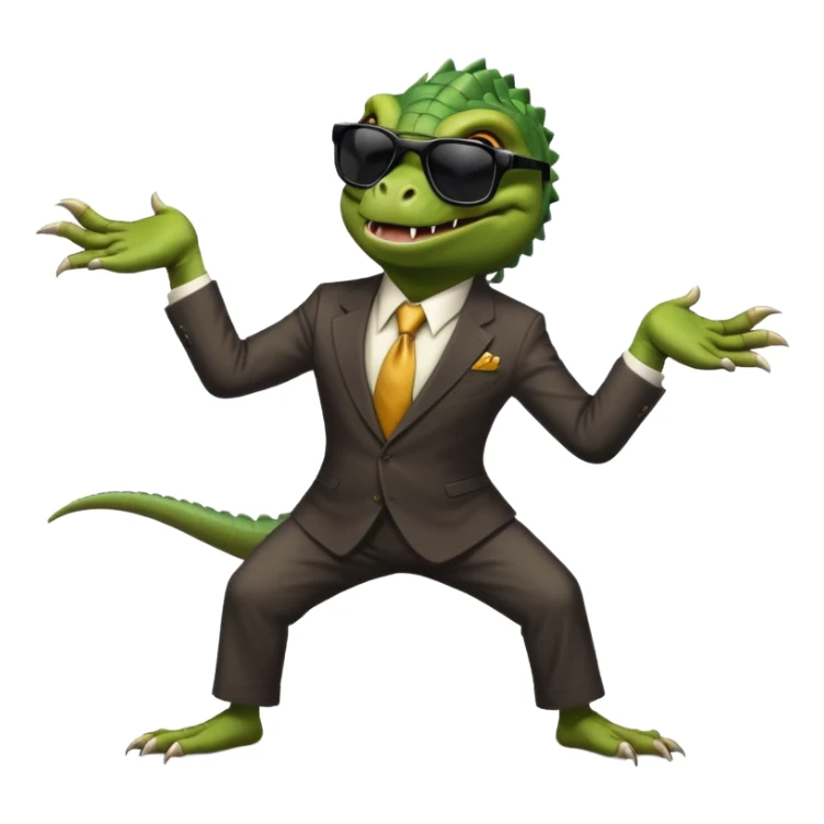 capitalist iguana banker godfather with black sunglasses breakdance scaring sticker