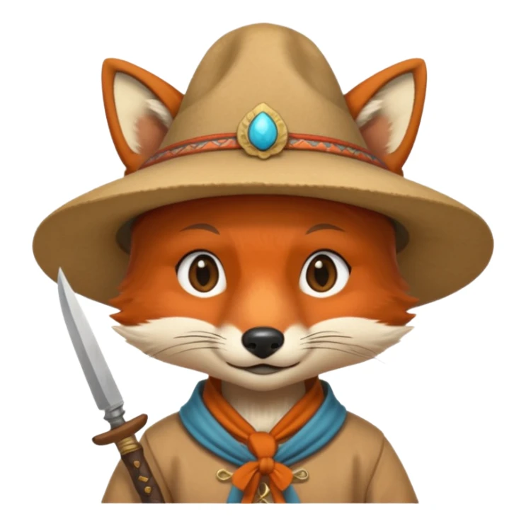 fox face, mogolian ancient army with small knife and hat sticker