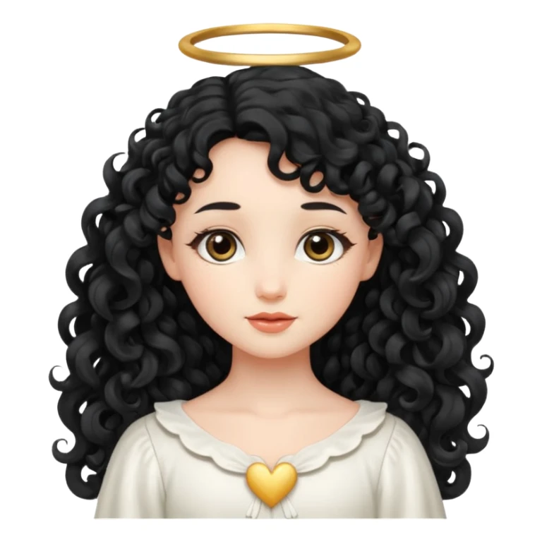 Gentle angel with long black curls and cloud background sticker