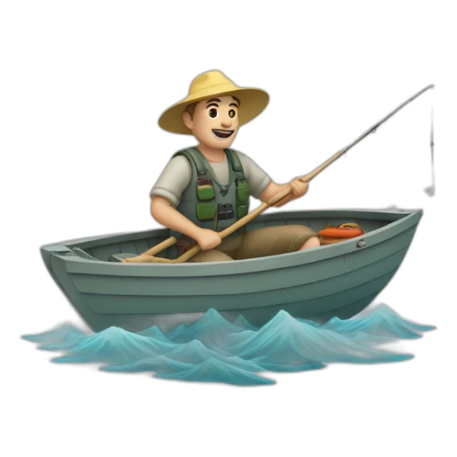 white fisherman in a small boat fishing sticker