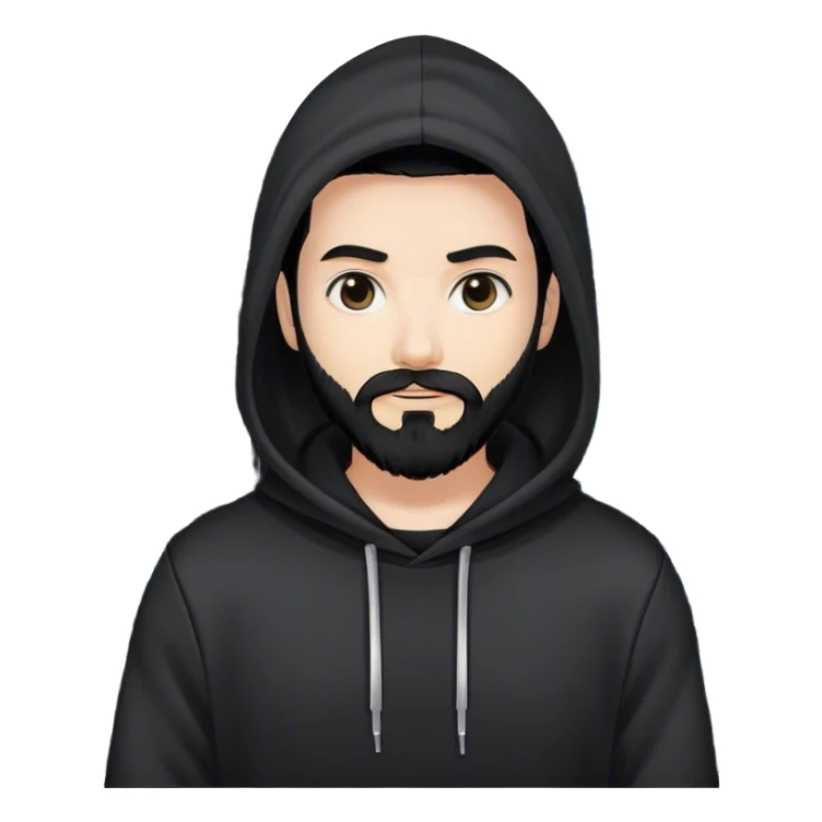hackeur blanc cheveux noir barbe et capuche noir à côté d'un server ia sticker