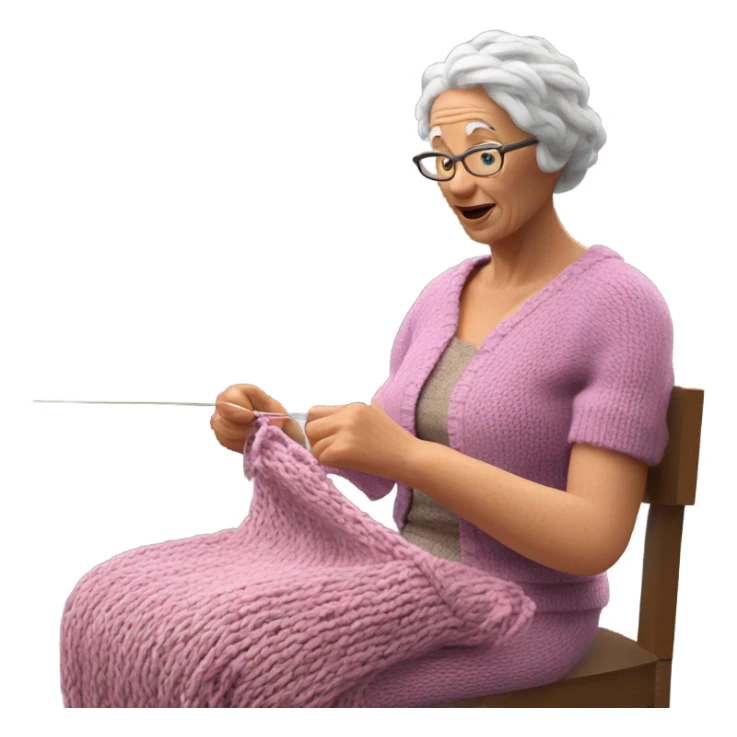 3d hyper realistic senior woman knitting  sticker