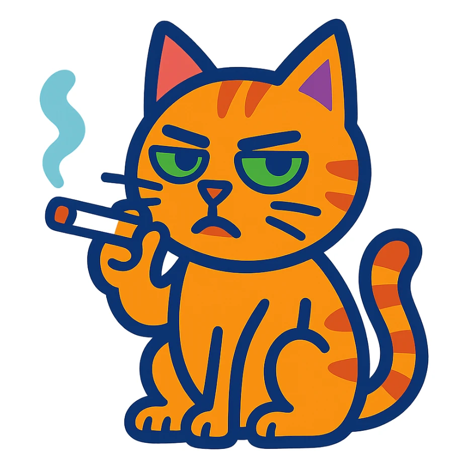 cat holding a cigarette, stylized vibrant toon illustration sticker