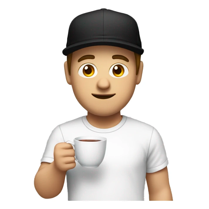 White Men using a black cap with white shirt, and holding a tea-cup with one hands I front of him  sticker